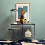 Black and Silver Metal Frame 2-Tier Side Table with Round Mirrored Glass Top | Xania