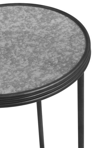 Silver and Black Round Side Table with Antique Mirror Top | Xania