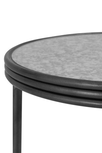 Silver and Black Round Side Table with Antique Mirror Top | Xania