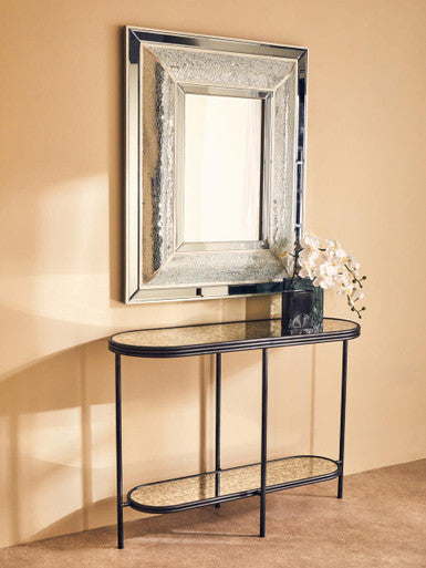 Black Wooden Top Rectangular Console Table with Metal Frame, Xania