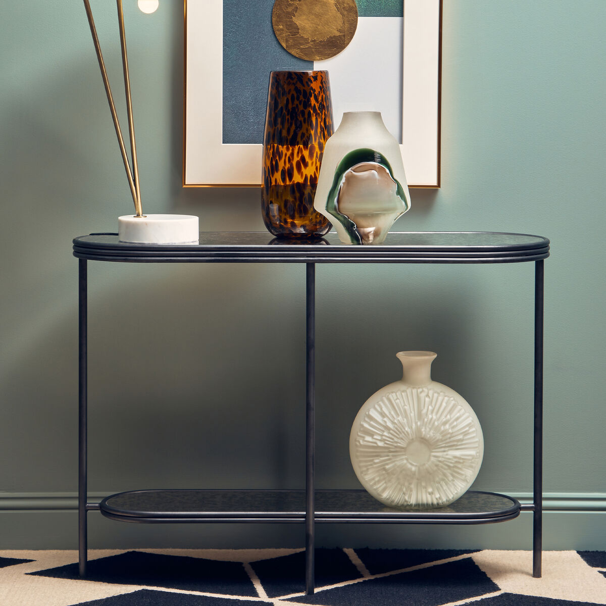 Black Wooden Top Rectangular Console Table with Metal Frame, Xania