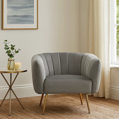 Grey Velvet Channel Tufted Accent Chair | Larissa