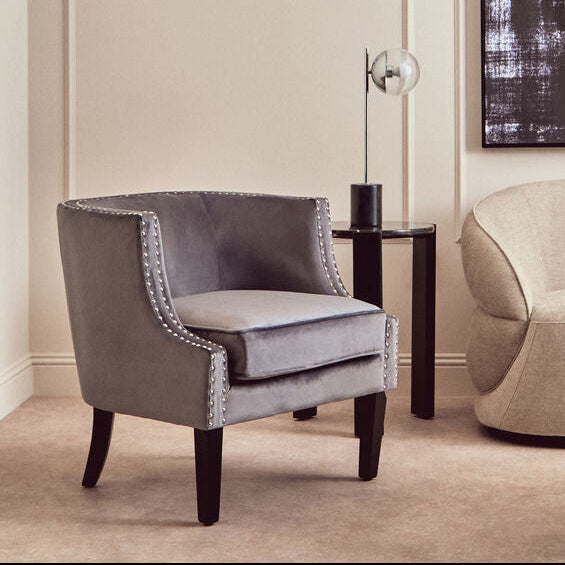Grey Velvet Studded Chair | Larissa
