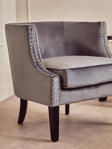 Grey Velvet Studded Chair | Larissa