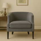 Grey Velvet Studded Chair | Larissa