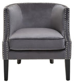 Grey Velvet Studded Chair | Larissa