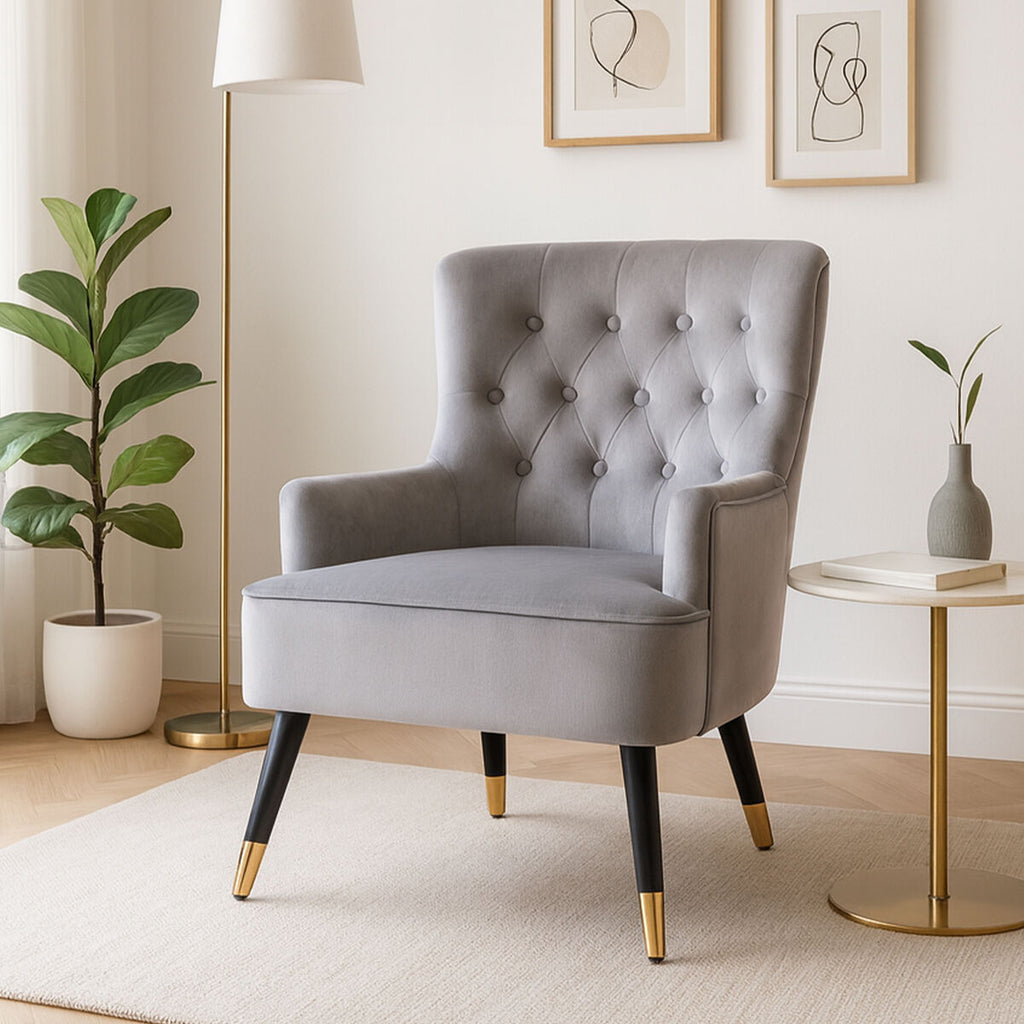Grey Velvet Tufted Chair | Loretta