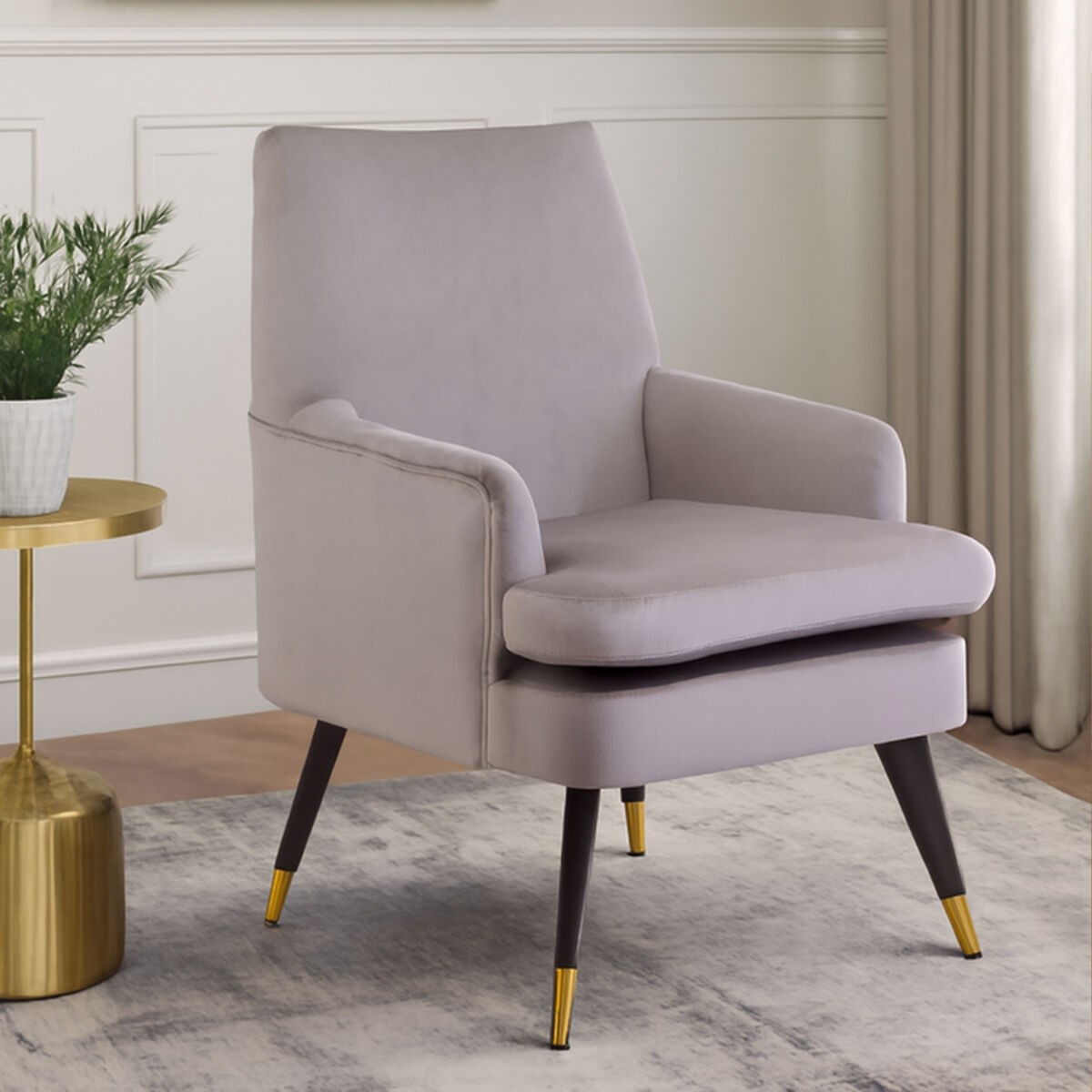 Mink Velvet Accent Chair with Wooden Legs | Loretta