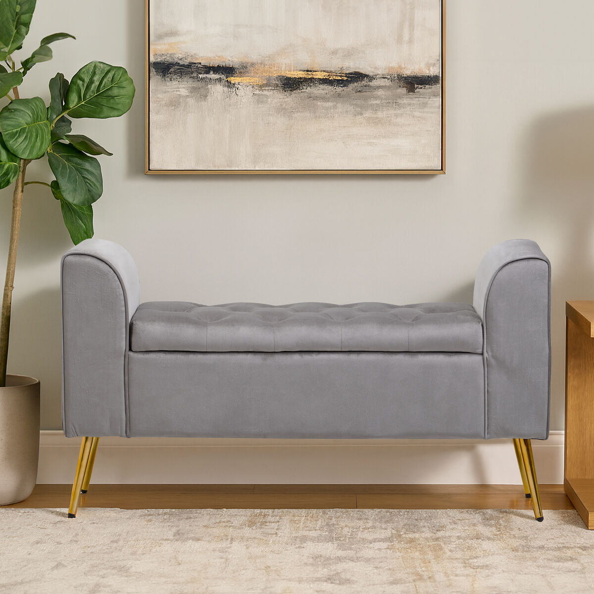 Loretta Grey Velvet Ottoman Storage Bench