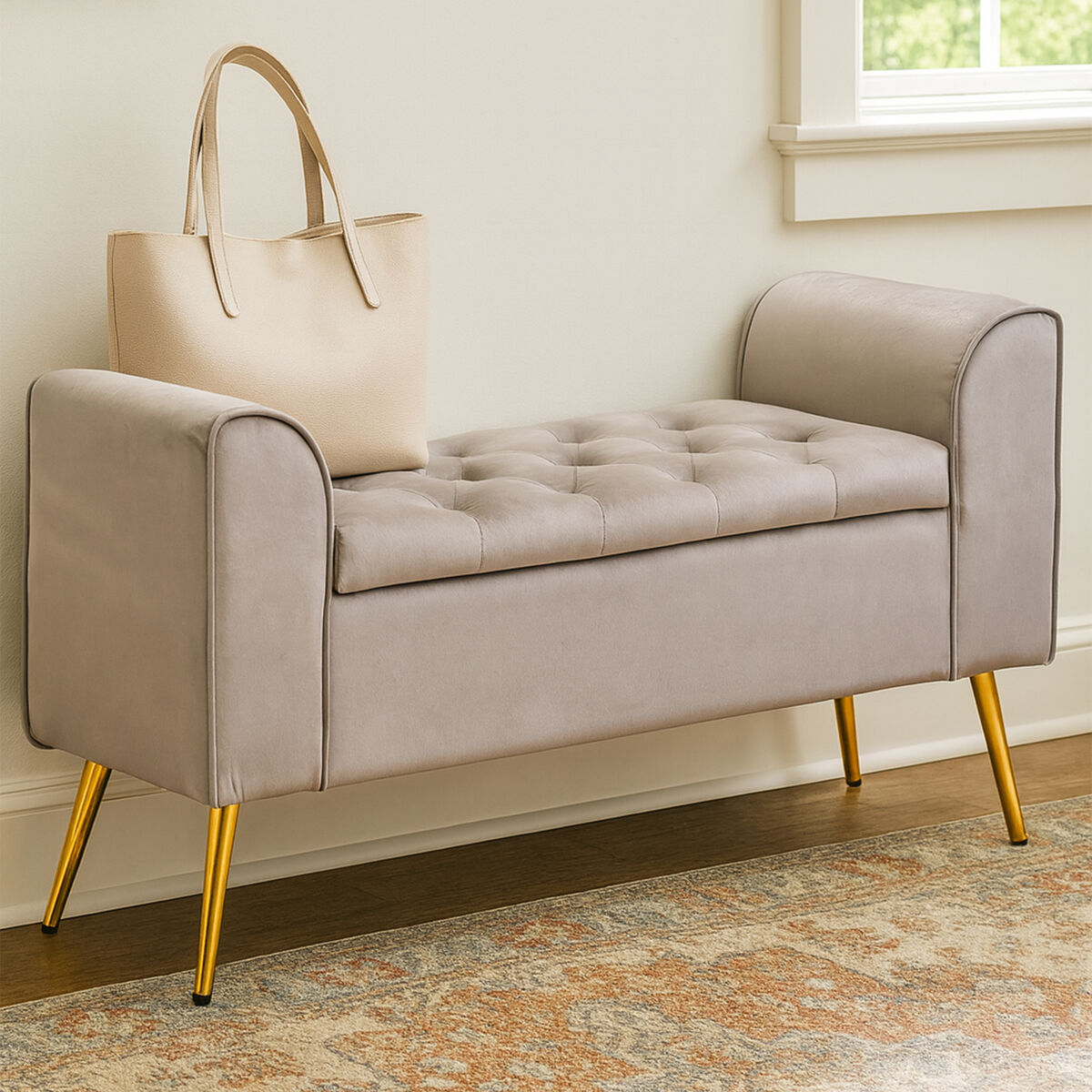 Loretta Mink Velvet Ottoman Storage Bench