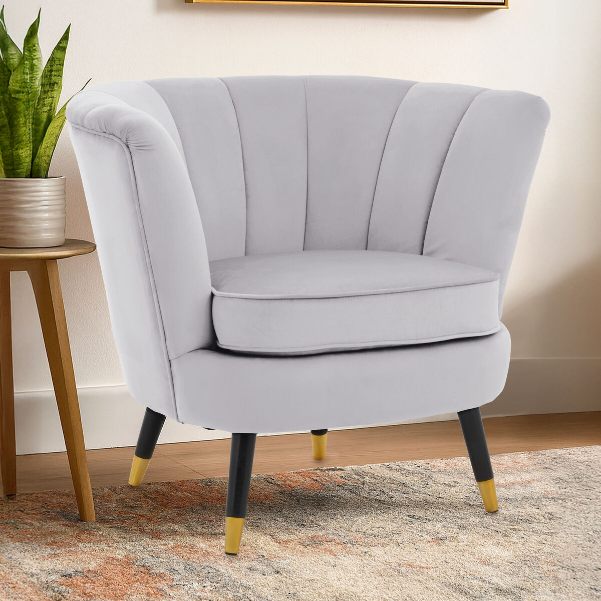 Grey Velvet Shell Accent Chair | Loretta