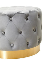 Grey Velvet Stool with Matte Gold Finish Metal Base | Loretta