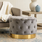 Grey Velvet Stool with Matte Gold Finish Metal Base | Loretta