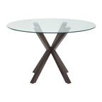 Clear Glass Top Round Dining Table with Black Wood Effect Metal Legs | Salford