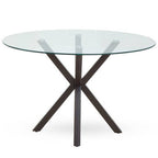 Clear Glass Top Round Dining Table with Black Wood Effect Metal Legs | Salford