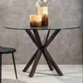 Clear Glass Top Round Dining Table with Black Wood Effect Metal Legs | Salford