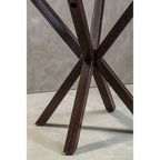 Clear Glass Top Round Dining Table with Black Wood Effect Metal Legs | Salford