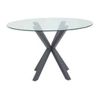 Clear Glass Top Round Dining Table with Grey Metal Legs | Salford