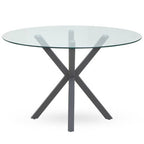 Clear Glass Top Round Dining Table with Grey Metal Legs | Salford