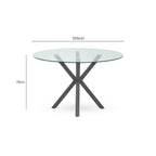 Clear Glass Top Round Dining Table with Grey Metal Legs | Salford