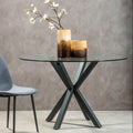 Clear Glass Top Round Dining Table with Grey Metal Legs | Salford