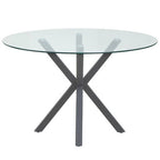 Clear Glass Top Round Dining Table with Grey Metal Legs | Salford