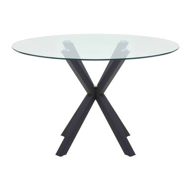 Clear Glass Top Round Dining Table with Black Metal Legs | Salford
