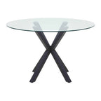 Clear Glass Top Round Dining Table with Black Metal Legs | Salford