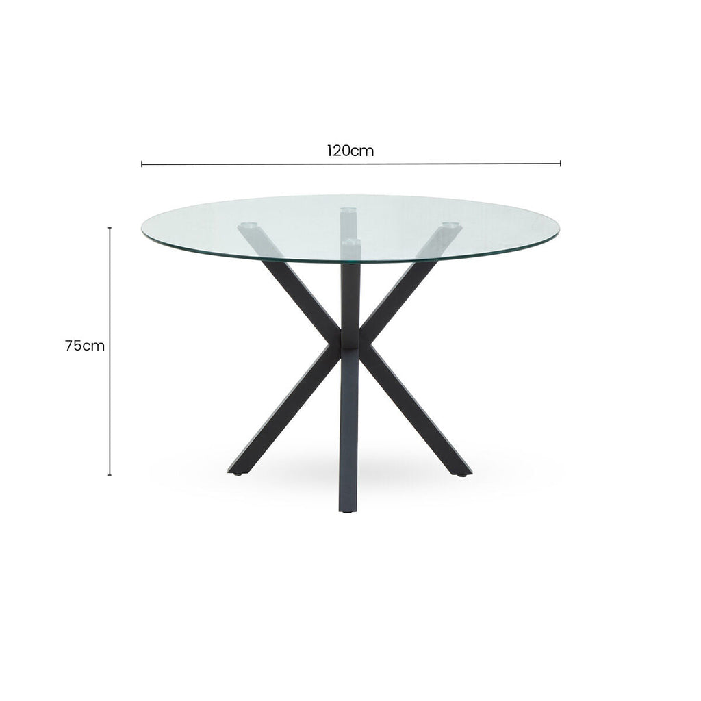 Clear Glass Top Round Dining Table with Black Metal Legs | Salford
