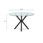 Clear Glass Top Round Dining Table with Black Metal Legs | Salford
