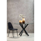 Clear Glass Top Round Dining Table with Black Metal Legs | Salford