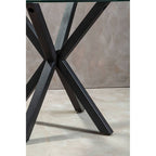 Clear Glass Top Round Dining Table with Black Metal Legs | Salford
