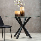 Clear Glass Top Round Dining Table with Black Metal Legs | Salford
