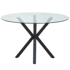 Clear Glass Top Round Dining Table with Black Metal Legs | Salford