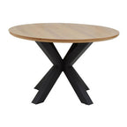 Natural Wood Veneer Top Round Dining Table with Black Metal Legs | Salford