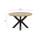 Natural Wood Veneer Top Round Dining Table with Black Metal Legs | Salford