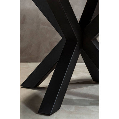 Natural Wood Veneer Top Round Dining Table with Black Metal Legs | Salford