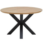 Natural Wood Veneer Top Round Dining Table with Black Metal Legs | Salford