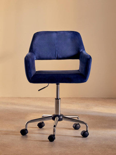 Navy Velvet and Chrome Base Home Office Chair | Brent