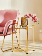 Pink Velvet and Powder Gold Frame Armchair | Xander