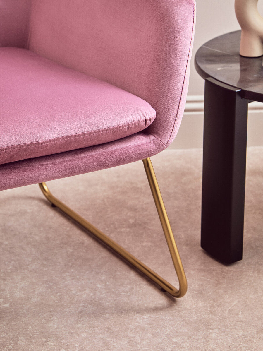Pink Velvet and Powder Gold Frame Armchair | Xander