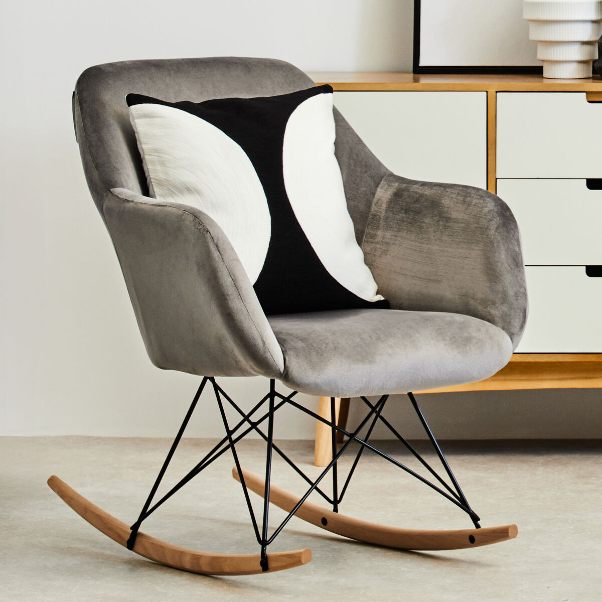 Small Grey Velvet Rocking Chair | Stockholm