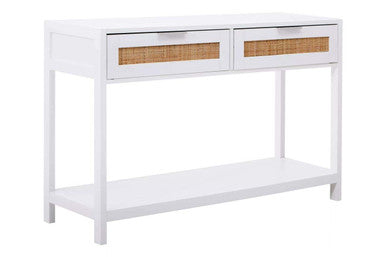 White Wooden Console Table with Rattan 2 Drawers | Sherman