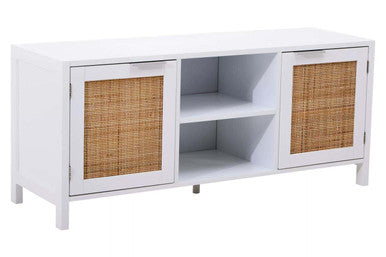 White Wood and Rattan Media Unit | Sherman