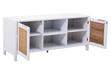White Wood and Rattan Media Unit | Sherman