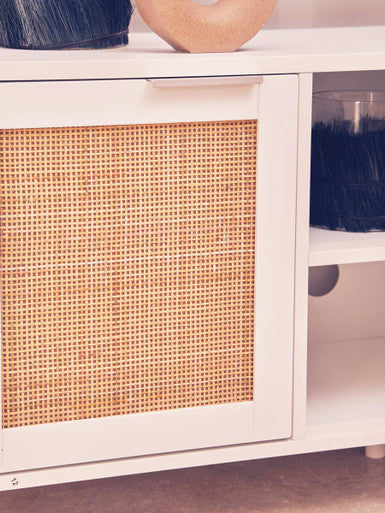 White Wood and Rattan Media Unit | Sherman