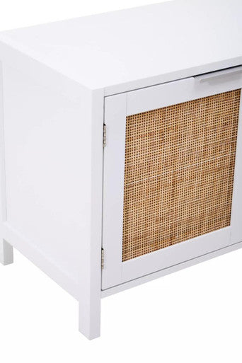 White Wood and Rattan Media Unit | Sherman