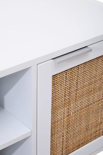 White Wood and Rattan Media Unit | Sherman