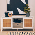 White Wood and Rattan Media Unit | Sherman