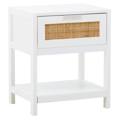 White Wooden Side Table with Rattan 1 Drawers | Sherman